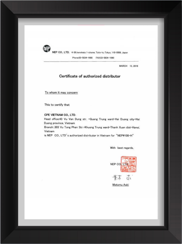 Chứng nhận đại diện ủy quyền của NEP